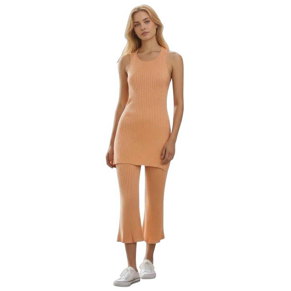NWT Jil Sander Rib Knit Tank Top Tunic Pants Matching Set Sz 6 Peach Orange